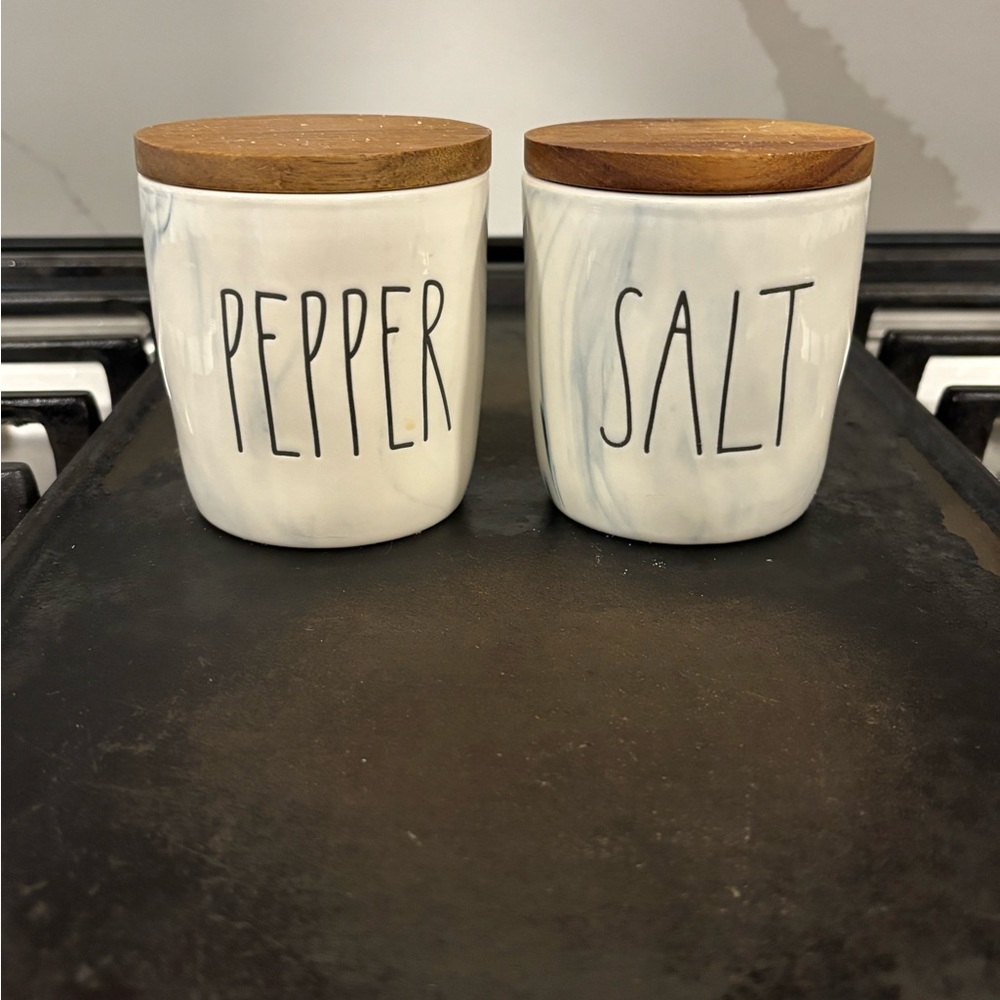 Rae Dunn Salt & Pepper Ceramic Jars with Wood Lids